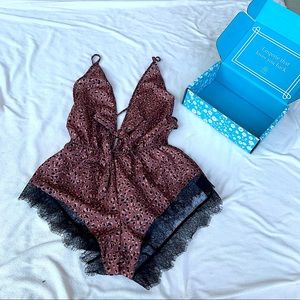 RARE Mentionables Satin Leopard Romper Lingerie sM